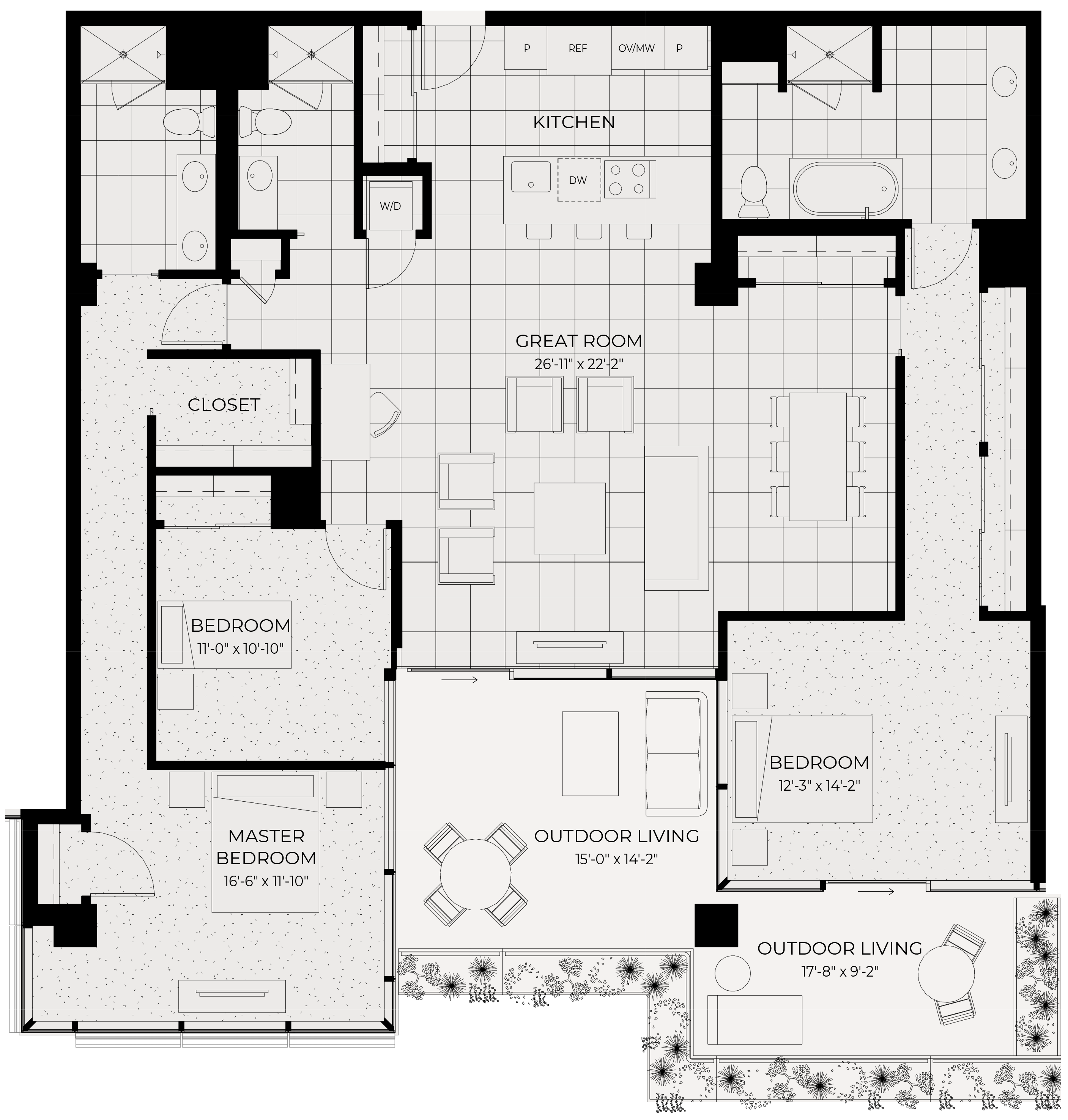 Floor plan for 3 beds, 2 baths, 1818 sqft